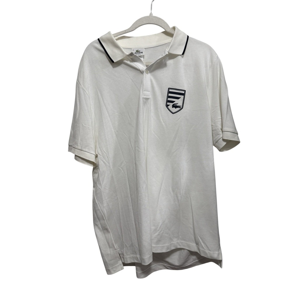 LACOSTE Men's XXL Celebrating‎ 80 Blanc Marine Polo Rugby Devanlay Shirt 8 White